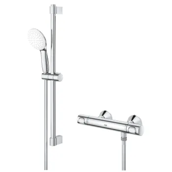 Baterie dus termostatata Grohe Grohtherm 500 cu set de dus Tempesta cu bara de 60cm crom imagine