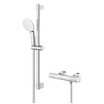 Baterie dus termostatata Grohe Grohtherm 800 Cosmopolitan cu set de dus cu bara Tempesta 600 crom imagine