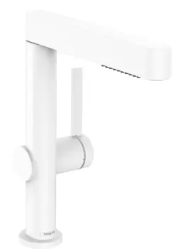 Baterie lavoar Hansgroghe Finoris 230 cu dus extractibil 2 tipuri de jet ventil push-open alb mat imagine