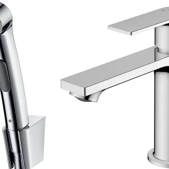 Baterie lavoar Hansgrohe Rebris E 110 EcoSmart cu dus tip bideu pentru igiena intima fara ventil crom imagine