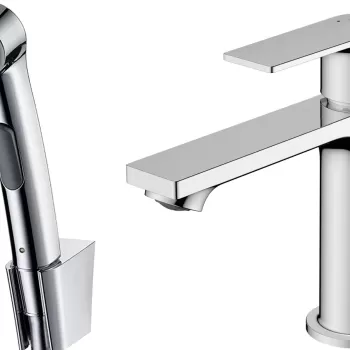 Baterie lavoar Hansgrohe Rebris E 110 EcoSmart cu dus tip bideu pentru igiena intima fara ventil crom imagine