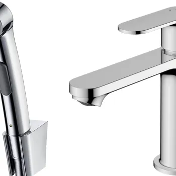 Baterie lavoar Hansgrohe Rebris S 110 EcoSmart cu dus tip bideu pentru igiena intima fara ventil crom imagine