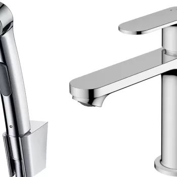Baterie lavoar Hansgrohe Rebris S 110 EcoSmart cu dus tip bideu pentru igiena intima fara ventil crom imagine