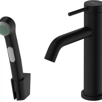 Baterie lavoar Hansgrohe Tecturis S 110 EcoSmart+ cu dus tip bideu pentru igiena intima fara ventil negru mat imagine