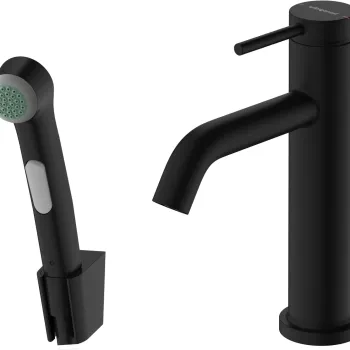 Baterie lavoar Hansgrohe Tecturis S 110 EcoSmart+ cu dus tip bideu pentru igiena intima fara ventil negru mat imagine