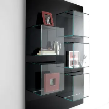 Biblioteca Tonelli Design Dazibao B  design Gonzo - Vicari  120x180cm  panou lemn negru mat - sticla transparenta imagine