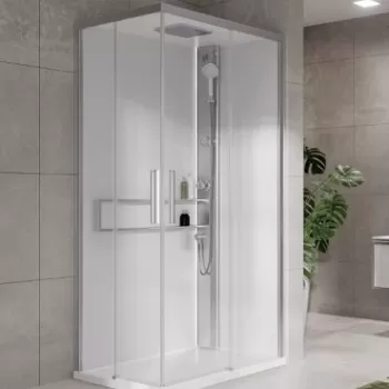 Cabina de dus dreptunghiulara cu hidromasaj Novellini Glax 2 2.0 A Hydro 100x70cm cadita joasa 4.5cm orientare stanga finisaj Silver imagine