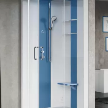Cabina de dus dreptunghiulara cu hidromasaj Novellini Skill A Essential 100x80cm cadita joasa 4.5cm orientare stanga interior alb mat finisaj Glossy Blue imagine