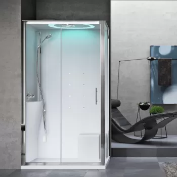Cabina de dus dreptunghiulara cu hidromasaj si sauna Novellini Eon 2P Hammam 120x90cm cadita joasa 4.5cm orientare dreapta interior alb lucios finisaj Crom imagine