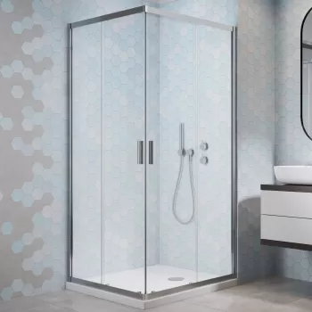 Cabina de dus patrata Radaway Alienta C900 90x90cm complet echipata cu cadita Tinos C Compact si sifon imagine