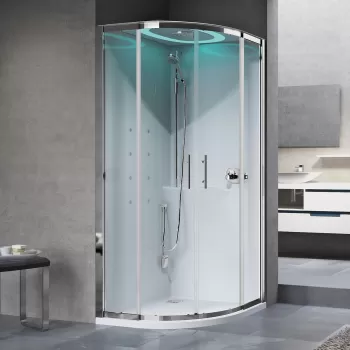 Cabina de dus semirotunda cu hidromasaj Novellini Eon R Hammam 90x90cm cadita joasa 4.5cm finisaj Silver imagine
