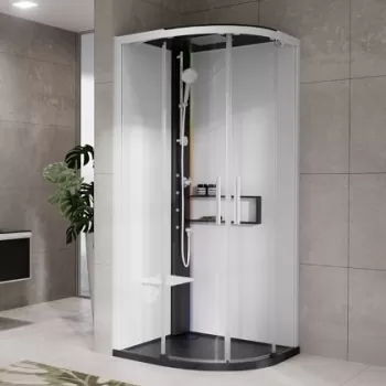 Cabina de dus semirotunda cu hidromasaj Novellini Glax 2 2.0 R HydroPlus 100x100cm cadita joasa 4.5cm finisaj Black imagine