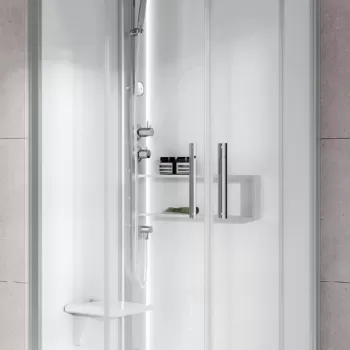 Cabina de dus semirotunda cu hidromasaj Novellini Glax 2 2.0 R HydroPlus 90x90cm cadita joasa 4.5cm finisaj Total White imagine