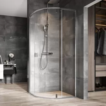 Cabina de dus semirotunda Ravak Nexty NSKK3-90 90x90cm sticla transparenta 6mm profil aluminiu lucios imagine