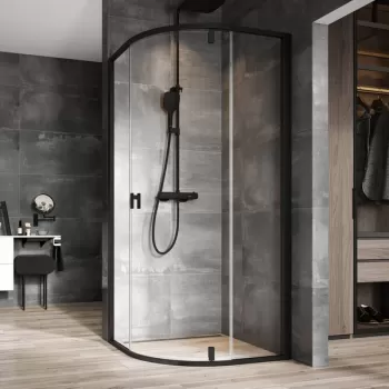 Cabina de dus semirotunda Ravak Nexty NSKK3-90 90x90cm sticla transparenta 6mm profil negru imagine