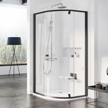 Cabina de dus semirotunda Ravak Pivot PSKK3 90x90cm  negru imagine