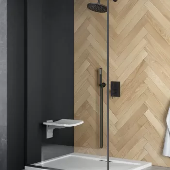 Cabina de dus tip Walk-in Besco Toca 120x190cm sticla transparenta profil negru imagine