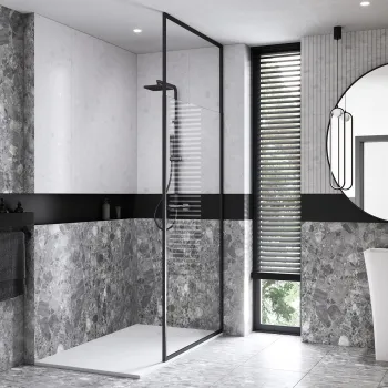 Cabina de dus walk-in Besco Icon 100cm profil negru mat imagine