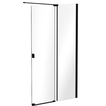 Cabina de dus walk-in Besco Vayo Black 90cm cu parte culisanta profile negru mat imagine