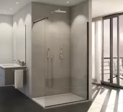 Cabina de dus Walk-In SanSwiss Easy STR4P 140cm sticla securizata 8mm profil negru mat imagine