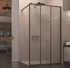 Cabina de dus Walk-In SanSwiss Easy STR4P 90cm sticla securizata Loft Industrie 8mm profil negru mat imagine
