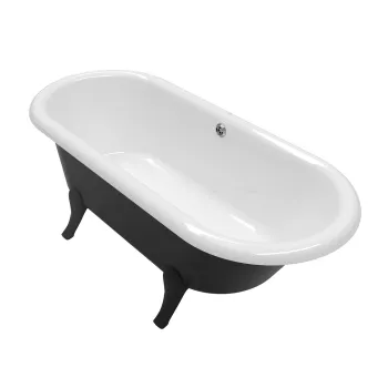 Cada freestanding Villeroy & Boch Hommage 177x77cm  ventil cu capac si preaplin crom  Pure Black  interior Alb Alpin imagine