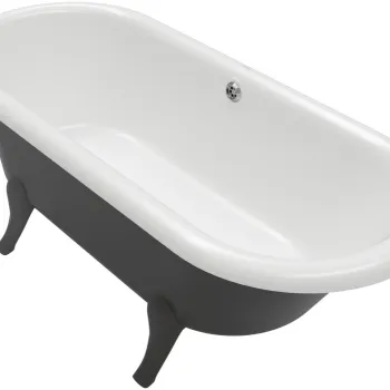 Cada freestanding Villeroy & Boch Hommage 177x77cm  ventil cu capac si preaplin crom  Pure Black  interior Stone White imagine