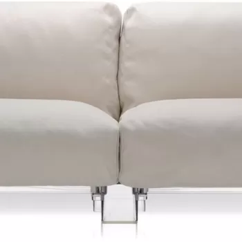 Canapea exterior Kartell Pop Outdoor design Piero Lissoni & Carlo Tamborini 2 locuri cadru transparent perne Sunbrella alb imagine