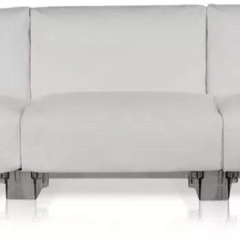 Canapea exterior Kartell Pop Outdoor design Piero Lissoni & Carlo Tamborini 3 locuri cadru transparent perne Sunbrella alb imagine