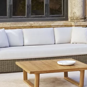 Canapea exterior Point Heritage cu 3 locuri structura aluminiu cadru maro textil alb G1 22 imagine