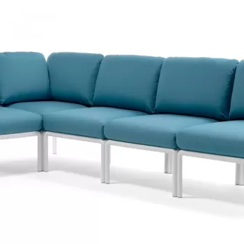 Canapea modulara exterior Nardi Komodo 5 294x154cm cadru alb perne albastru adriatic Sunbrella imagine