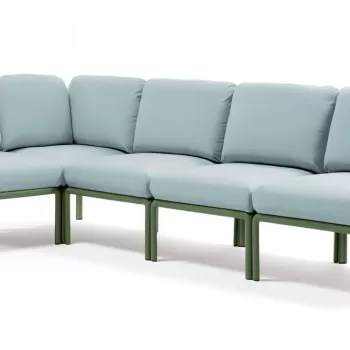 Canapea modulara exterior Nardi Komodo 5 294x154cm cadru verde perne bleu ghiaccio Sunbrella imagine