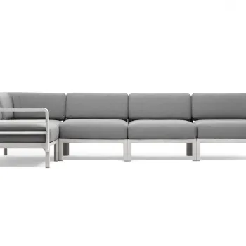 Canapea modulara exterior Nardi Maximo 5 341x182cm cadru alb Gesso perne gri Lava Sunbrella imagine