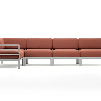 Canapea modulara exterior Nardi Maximo 5 341x182cm cadru alb Gesso perne maro Cannella Sunbrella imagine