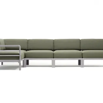 Canapea modulara exterior Nardi Maximo 5 341x182cm cadru alb Gesso perne verde Timo Sunbrella imagine