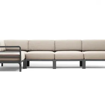 Canapea modulara exterior Nardi Maximo 5 341x182cm cadru gri Basalto perne alb Perla Sunbrella imagine