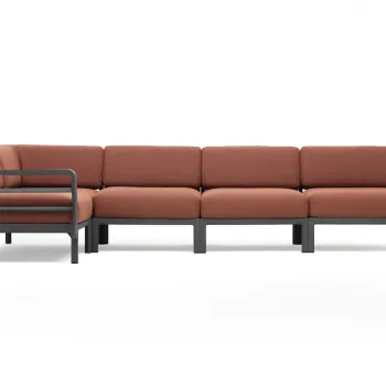 Canapea modulara exterior Nardi Maximo 5 341x182cm cadru gri Basalto perne maro Cannella Sunbrella imagine