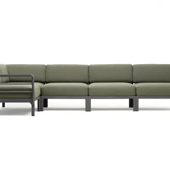 Canapea modulara exterior Nardi Maximo 5 341x182cm cadru gri Basalto perne verde Timo Sunbrella imagine