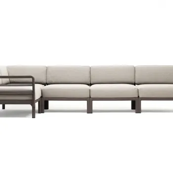 Canapea modulara exterior Nardi Maximo 5 341x182cm cadru maro Terra perne alb Perla Sunbrella imagine