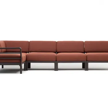 Canapea modulara exterior Nardi Maximo 5 341x182cm cadru maro Terra perne maro Cannella Sunbrella imagine