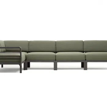 Canapea modulara exterior Nardi Maximo 5 341x182cm cadru maro Terra perne verde Timo Sunbrella imagine