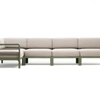 Canapea modulara exterior Nardi Maximo 5 341x182cm cadru verde Cactus perne alb Perla Sunbrella imagine