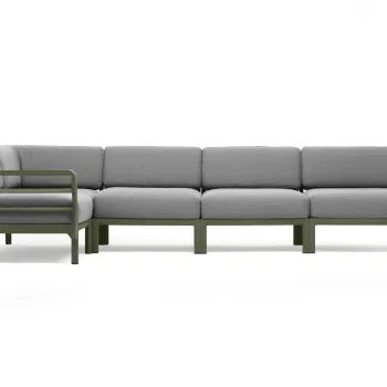 Canapea modulara exterior Nardi Maximo 5 341x182cm cadru verde Cactus perne gri Lava Sunbrella imagine