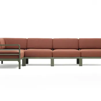 Canapea modulara exterior Nardi Maximo 5 341x182cm cadru verde Cactus perne maro Cannella Sunbrella imagine