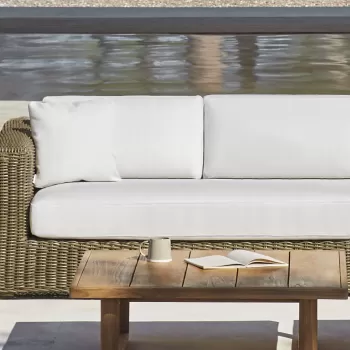 Canapea modulara exterior Point Heritage cu 2 locuri brat stanga structura aluminiu cadru maro textil alb G1 22 imagine