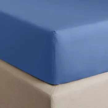 Cearceaf de pat cu elastic Descamps Unis Percale 94 160x200cm  Albastru Tempete imagine