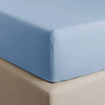 Cearceaf de pat cu elastic Descamps Unis Percale 94 200x200cm  Albastru Arctique imagine