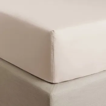 Cearceaf de pat cu elastic Descamps Unis Percale 94 200x200cm  Bej Soja imagine