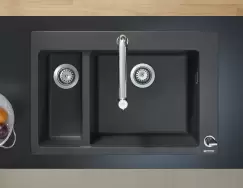 Chiuveta bucatarie Hansgrohe S510-F635 SilicaTec 180/450 cu 2 cuve inegale 51x77x19cm graphite black imagine