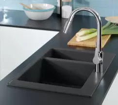 Chiuveta bucatarie Hansgrohe S510-F635 SilicaTec 180/450 cu 2 cuve inegale 51x77x19cm stone grey imagine